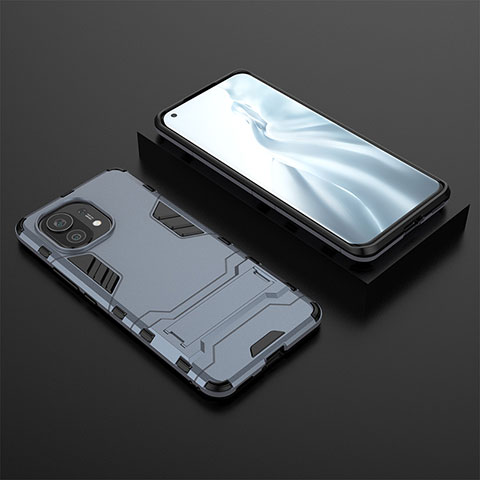 Custodia Silicone e Plastica Opaca Cover con Supporto R03 per Xiaomi Mi 11 Lite 4G Blu