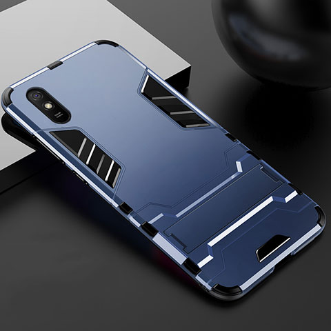 Custodia Silicone e Plastica Opaca Cover con Supporto R03 per Xiaomi Redmi 9i Blu