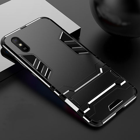 Custodia Silicone e Plastica Opaca Cover con Supporto R03 per Xiaomi Redmi 9i Nero