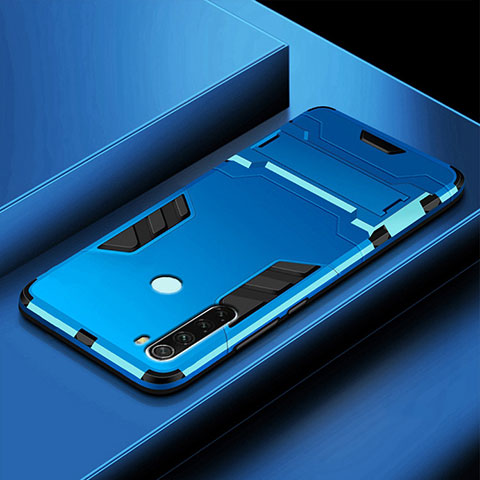 Custodia Silicone e Plastica Opaca Cover con Supporto R03 per Xiaomi Redmi Note 8T Cielo Blu