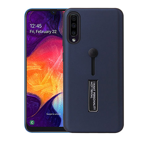 Custodia Silicone e Plastica Opaca Cover con Supporto R04 per Samsung Galaxy A70 Blu