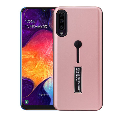 Custodia Silicone e Plastica Opaca Cover con Supporto R04 per Samsung Galaxy A70 Oro Rosa