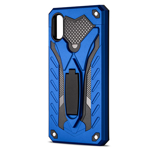 Custodia Silicone e Plastica Opaca Cover con Supporto R04 per Xiaomi Redmi 9A Blu