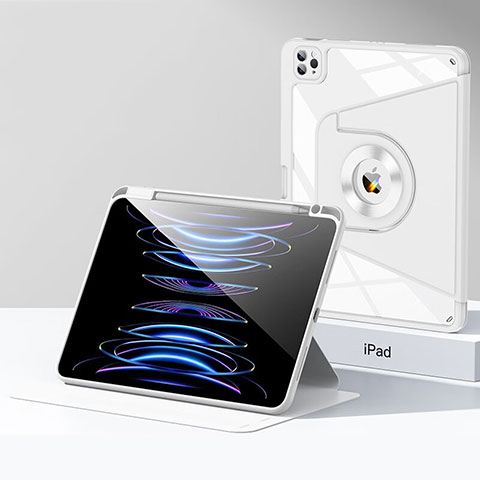Custodia Silicone e Plastica Opaca Cover con Supporto S01 per Apple iPad Pro 12.9 (2021) Bianco