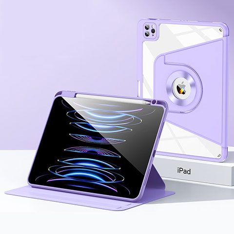 Custodia Silicone e Plastica Opaca Cover con Supporto S01 per Apple iPad Pro 12.9 (2021) Viola