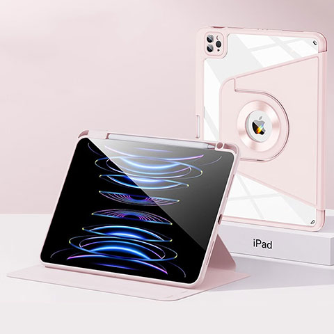 Custodia Silicone e Plastica Opaca Cover con Supporto S01 per Apple iPad Pro 12.9 (2022) Oro Rosa