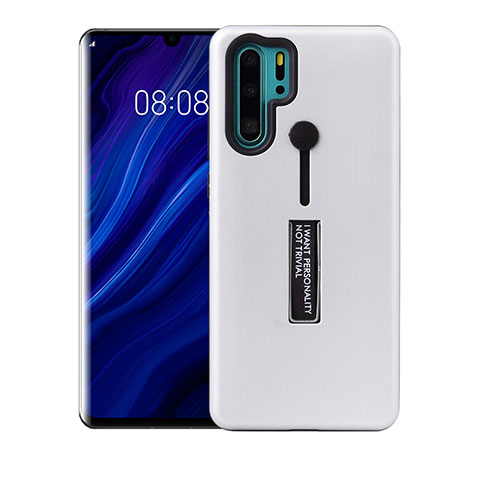 Custodia Silicone e Plastica Opaca Cover con Supporto T01 per Huawei P30 Pro New Edition Bianco