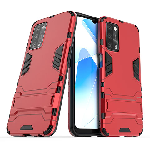 Custodia Silicone e Plastica Opaca Cover con Supporto T01 per Oppo A53s 5G Rosso