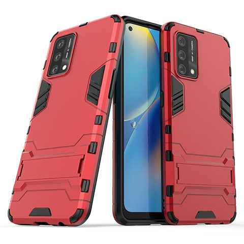 Custodia Silicone e Plastica Opaca Cover con Supporto T01 per Oppo F19 Rosso