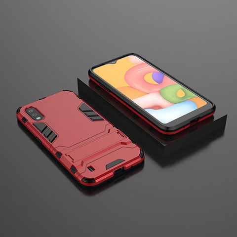 Custodia Silicone e Plastica Opaca Cover con Supporto T01 per Samsung Galaxy A01 SM-A015 Rosso