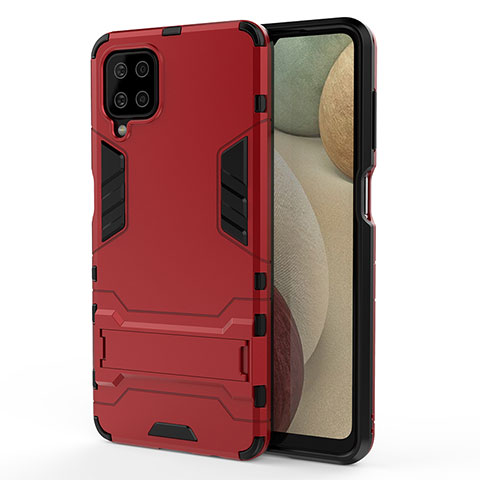 Custodia Silicone e Plastica Opaca Cover con Supporto T01 per Samsung Galaxy A12 Rosso