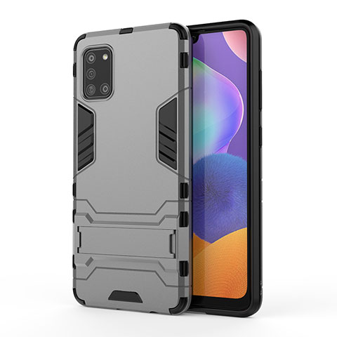 Custodia Silicone e Plastica Opaca Cover con Supporto T01 per Samsung Galaxy A31 Grigio