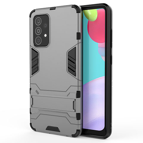 Custodia Silicone e Plastica Opaca Cover con Supporto T01 per Samsung Galaxy A52 4G Grigio