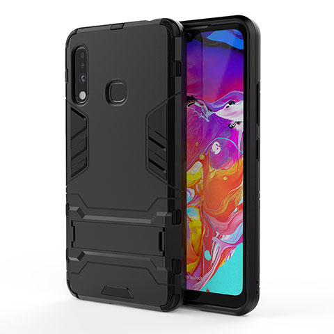 Custodia Silicone e Plastica Opaca Cover con Supporto T01 per Samsung Galaxy A70E Nero