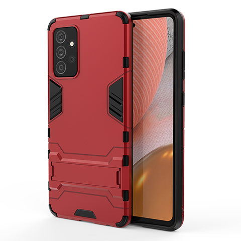 Custodia Silicone e Plastica Opaca Cover con Supporto T01 per Samsung Galaxy A72 4G Rosso