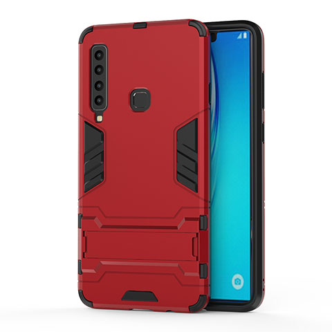 Custodia Silicone e Plastica Opaca Cover con Supporto T01 per Samsung Galaxy A9 Star Pro Rosso