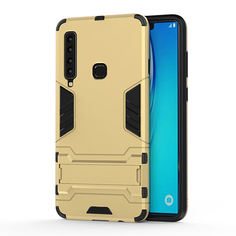 Custodia Silicone e Plastica Opaca Cover con Supporto T01 per Samsung Galaxy A9s Oro