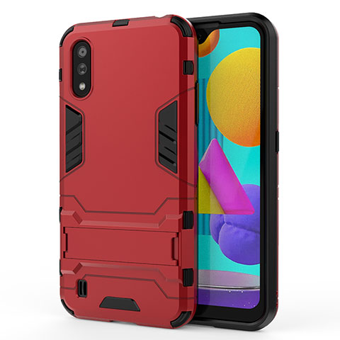 Custodia Silicone e Plastica Opaca Cover con Supporto T01 per Samsung Galaxy M01 Rosso