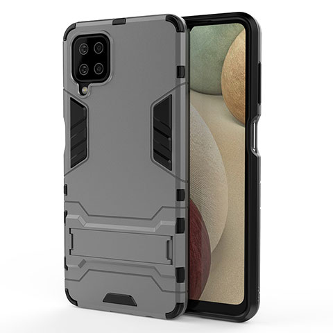 Custodia Silicone e Plastica Opaca Cover con Supporto T01 per Samsung Galaxy M12 Grigio