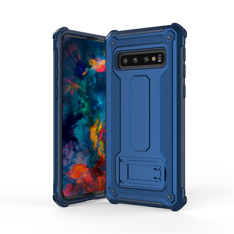 Custodia Silicone e Plastica Opaca Cover con Supporto T01 per Samsung Galaxy S10 5G Blu