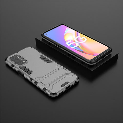 Custodia Silicone e Plastica Opaca Cover con Supporto T02 per Oppo A54 5G Grigio