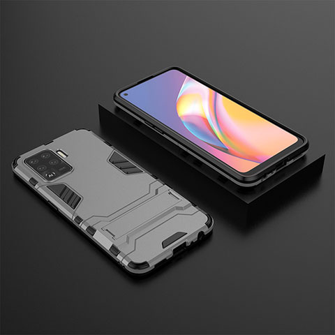 Custodia Silicone e Plastica Opaca Cover con Supporto T02 per Oppo A94 4G Grigio