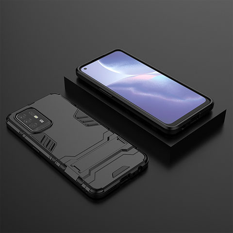 Custodia Silicone e Plastica Opaca Cover con Supporto T02 per Oppo A94 5G Nero