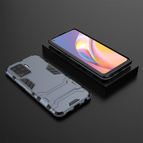 Custodia Silicone e Plastica Opaca Cover con Supporto T02 per Oppo F19 Pro Blu