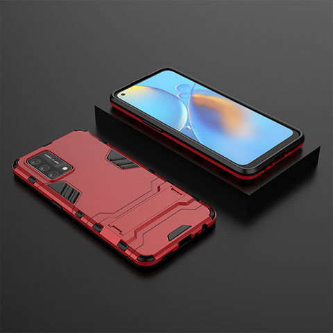 Custodia Silicone e Plastica Opaca Cover con Supporto T02 per Oppo F19 Rosso