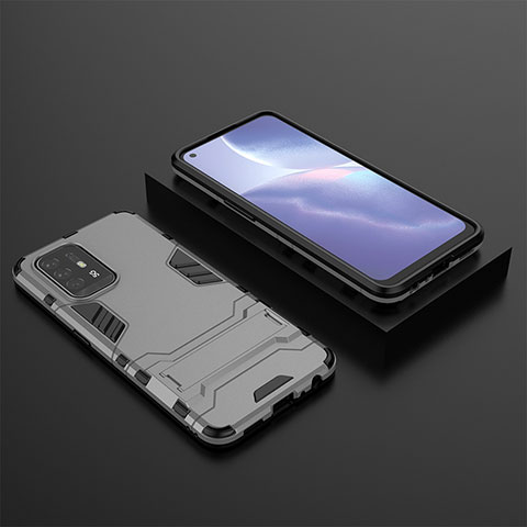 Custodia Silicone e Plastica Opaca Cover con Supporto T02 per Oppo Reno5 Z 5G Grigio