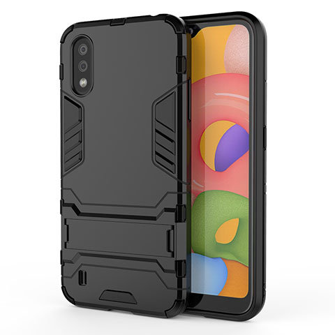 Custodia Silicone e Plastica Opaca Cover con Supporto T02 per Samsung Galaxy A01 SM-A015 Nero