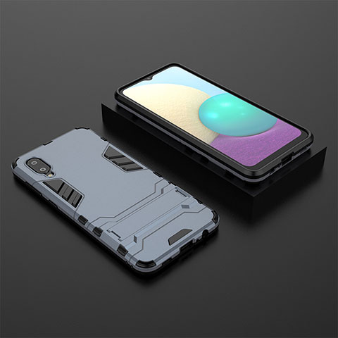 Custodia Silicone e Plastica Opaca Cover con Supporto T02 per Samsung Galaxy A02 Blu