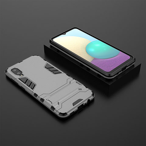 Custodia Silicone e Plastica Opaca Cover con Supporto T02 per Samsung Galaxy A02 Grigio