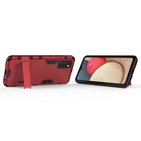 Custodia Silicone e Plastica Opaca Cover con Supporto T02 per Samsung Galaxy A03s Rosso