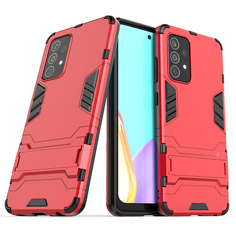 Custodia Silicone e Plastica Opaca Cover con Supporto T02 per Samsung Galaxy A52 5G Rosso