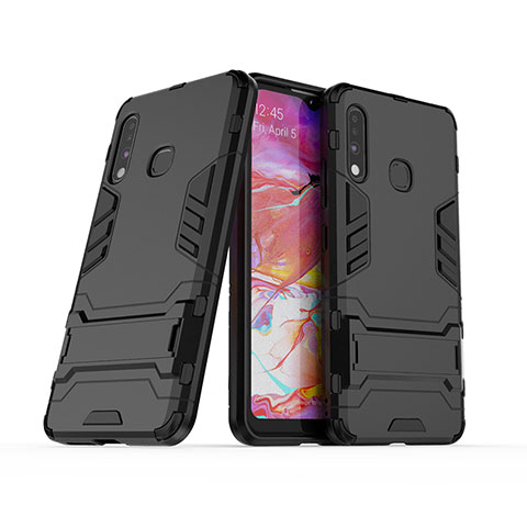 Custodia Silicone e Plastica Opaca Cover con Supporto T02 per Samsung Galaxy A70E Nero