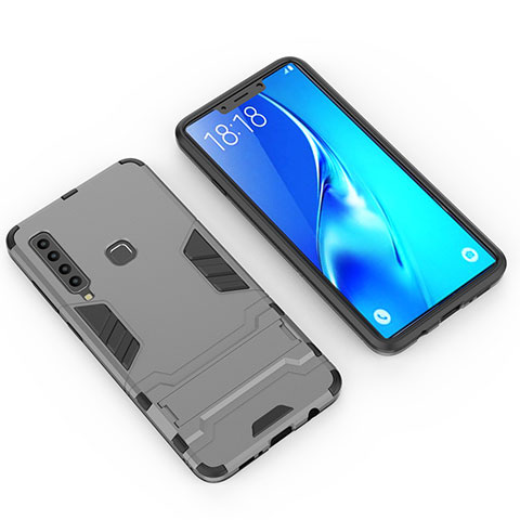 Custodia Silicone e Plastica Opaca Cover con Supporto T02 per Samsung Galaxy A9 Star Pro Grigio