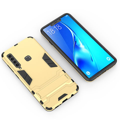 Custodia Silicone e Plastica Opaca Cover con Supporto T02 per Samsung Galaxy A9 Star Pro Oro