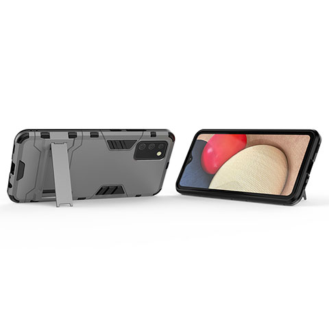 Custodia Silicone e Plastica Opaca Cover con Supporto T02 per Samsung Galaxy F02S SM-E025F Grigio