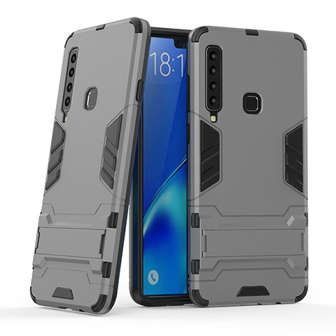 Custodia Silicone e Plastica Opaca Cover con Supporto T03 per Samsung Galaxy A9 Star Pro Grigio