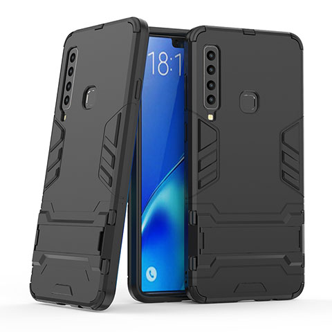 Custodia Silicone e Plastica Opaca Cover con Supporto T03 per Samsung Galaxy A9 Star Pro Nero