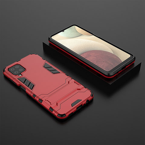 Custodia Silicone e Plastica Opaca Cover con Supporto T04 per Samsung Galaxy A12 Rosso