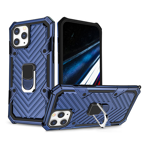 Custodia Silicone e Plastica Opaca Cover con Supporto YF1 per Apple iPhone 13 Pro Blu