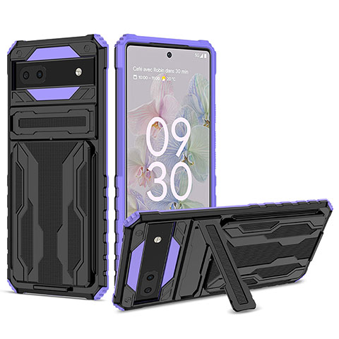 Custodia Silicone e Plastica Opaca Cover con Supporto YF1 per Google Pixel 6a 5G Viola