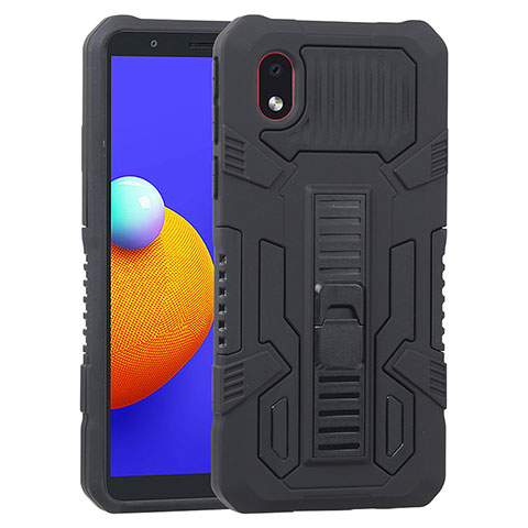 Custodia Silicone e Plastica Opaca Cover con Supporto YF1 per Samsung Galaxy A01 Core Nero