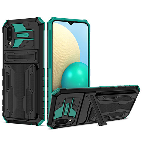 Custodia Silicone e Plastica Opaca Cover con Supporto YF1 per Samsung Galaxy A02 Verde