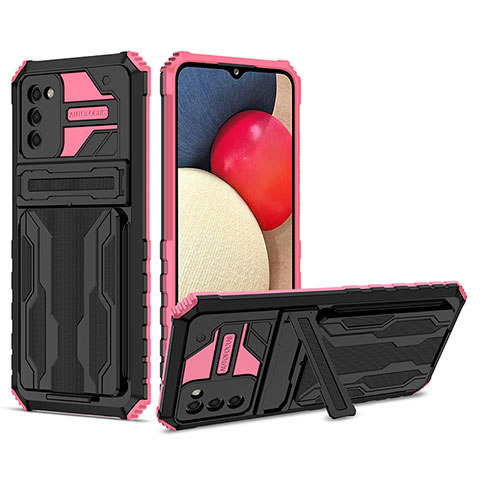 Custodia Silicone e Plastica Opaca Cover con Supporto YF1 per Samsung Galaxy A02s Rosa