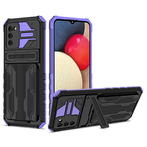 Custodia Silicone e Plastica Opaca Cover con Supporto YF1 per Samsung Galaxy A02s Viola