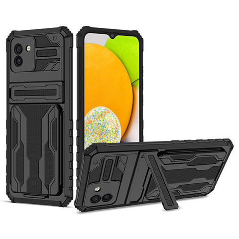 Custodia Silicone e Plastica Opaca Cover con Supporto YF1 per Samsung Galaxy A03 Nero