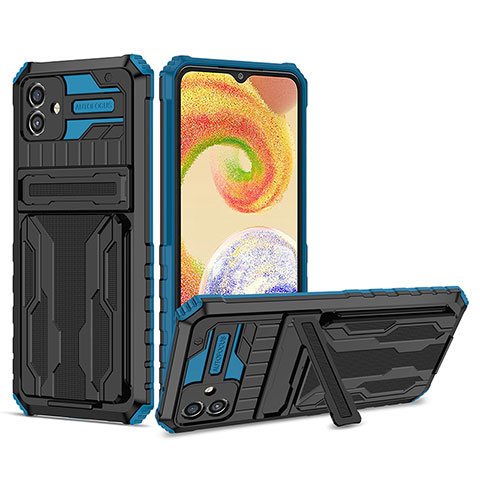 Custodia Silicone e Plastica Opaca Cover con Supporto YF1 per Samsung Galaxy A04E Blu